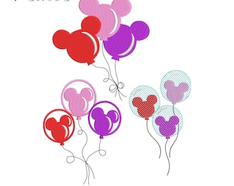 Diseño de bordado de globo de Mickey Mouse, archivo de bordado de globo de Disney, patrones de bordado digital de orejas de Mickey Mouse