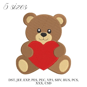 Baby Boy Bear Embroidery Design,  Teddy Bear With Heart Embroidery Machine File, Animal Digital Embroidery Patterns