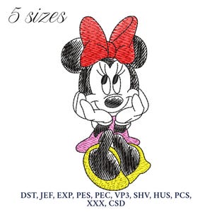 Diseño de bordado de Minnie Mouse, archivo de máquina de bordar de Minnie, patrones de bordado digital