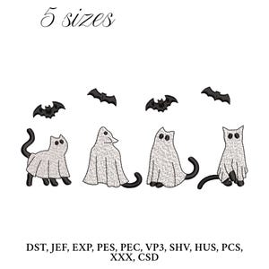 Cat Ghost Embroidery Design, Cute Ghosts Cat Embroidery Machine File, Halloween Cats Digital Embroidery Patterns