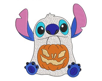 Stitch Ghost Embroidery Design, Cute Ghosts With Pumpkin Embroidery Machine File, Halloween Digital Embroidery Patterns