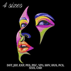 Colorful Face Embroidery Design, face Embroidery Machine File, girl Digital Embroidery Patterns