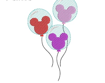 Diseño de bordado de globo de Mickey Mouse, archivo de bordado de globo de Disney, patrones de bordado digital de orejas de Mickey Mouse