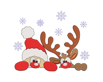 Christmas Reindeer Embroidery Design,  Christmas Embroidery Machine File, Santa and Deer Digital Embroidery Patterns