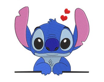 Stitch with Heart Embroidery Design, Stitch Lilo Embroidery Machine File, Baby Stitch Digital Embroidery Patterns