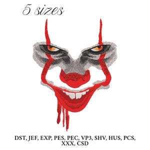 Halloween Horror Face  Embroidery Design,   Creepy Horror Clown Embroidery Machine File, Halloween Digital Embroidery Patterns