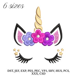 Unicorn Embroidery Design,  Unicorn with Stars Embroidery Machine File, Cute Baby Unicorn Digital Embroidery Patterns