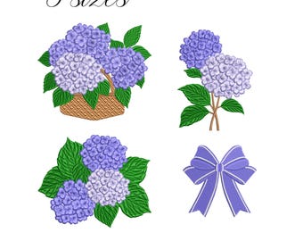 Blue Hydrangea Flowers Embroidery Design, Hydrangea Bouquet Embroidery Machine File, Flowers Crest Frame Digital Embroidery Patterns