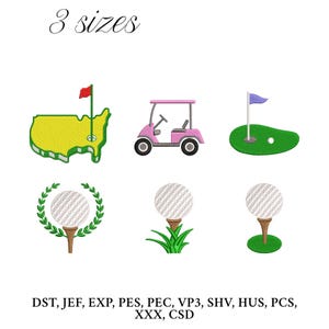 Mini Golf Set Embroidery Design,  Golf Cart Embroidery Machine File, Golf Ball Digital Embroidery Patterns