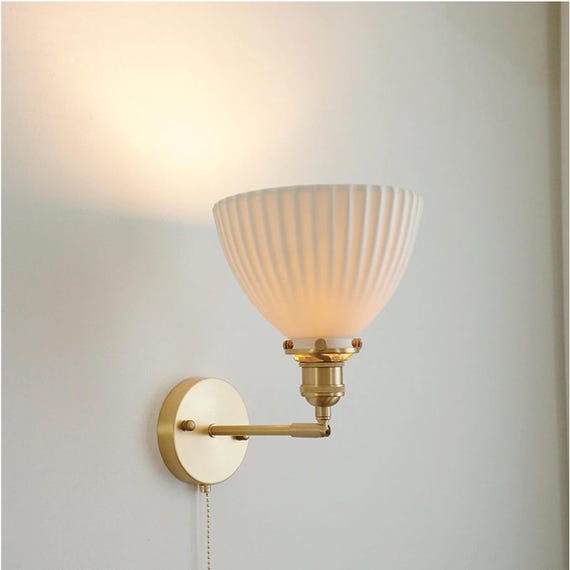 Ceramic Wall Lamp, Plugin Wall Sconce, Antique Style Brass Ceramic wall lamp, Wall Light Fixture Bedside Wall Sconce
