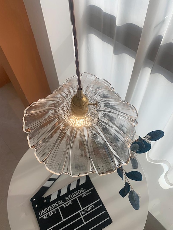 Floral Glass Pendant Lamp, Bedside Hanging Lamp, Glass Pendant light, Kitchen island lighting
