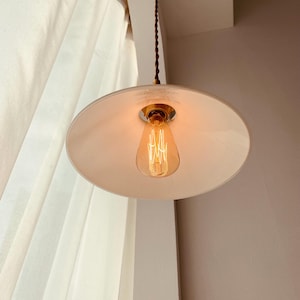 Vintage Milk Glass Pendant Light | Schoolhouse Globe | Antique White Glass Hanging Lamp