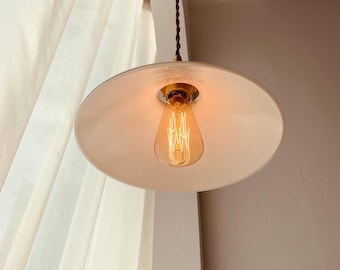 Vintage Milk Glass Pendant Light | Schoolhouse Globe | Antique White Glass Hanging Lamp