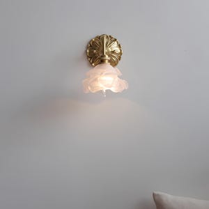 White Glass Flower Wall Lamp, Antique Style Brass Glass wall lamp, Wall Light Fixture Milk Glass Wall Sconce