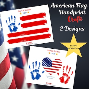 Toddler Printable American Flag Craft Handprint Art Patriotic Activity | Flag Handprint Patriotic Art | Printable Art | Flag Day July 4th