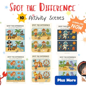 Spot the Difference Printable Bundle | Find the Difference | Fun Activity Pages for Kids | Kids Puzzle Games, Kids Summer Activity Printable