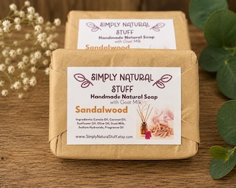 Sandalwood Soap, Natural Hot Process Soap, Goat Milk Soap, Bath Body Bar, Natural Soap, Scented Soap, Handmade Soap