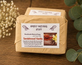 Sandalwood Vanilla Soap, Natural Hot Process Soap, Goat Milk Soap, Bath Body Bar, Natural Soap, Scented Soap, Handmade Soap