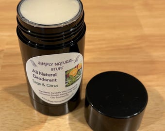 Desodorante natural de salvia y cítricos de 2.5 oz, totalmente natural, tubo de desodorante, totalmente natural