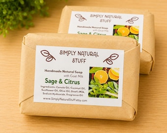 Sage and Citrus Soap, Natural Hot Process Soap, Goat Milk Soap, Bath Body Bar, Natural Soap, Scented Soap, Handmade Soap