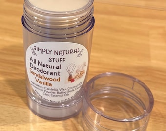 Desodorante natural de sándalo y vainilla, 2.5 oz, totalmente natural, tubo de desodorante, totalmente natural