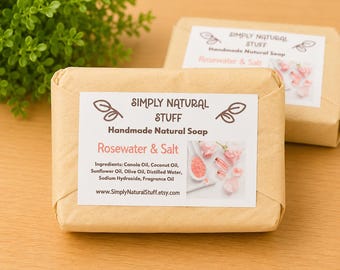Rosewater and Salt Hot Process Soap, Natural Soap, Handmade Soap, Moisturizing Soap, Scented Soap, Vegan Soap