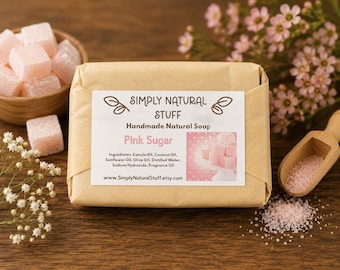 Pink Sugar Hot Process Soap, Natural Soap, Handmade Soap, Moisturizing Soap, Scented Soap, Vegan Soap