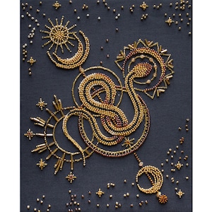 Bead Embroidery Kit - Golden Talisman, Snake Embroidery, Beaded Golden Serpent