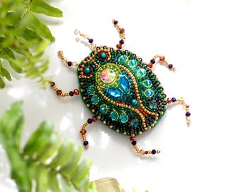 Perlenstickerei Kit - Smaragdkäfer Brosche, Perlenstickerei, Käfer Käfer, Boho-Chic Accessoire, DIY Käfer Schmuckset