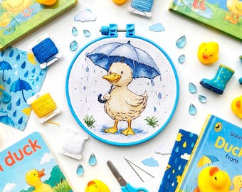 Cross Stitch Kit - Duckling's Walk, Kit for Beginners, Duck Embroidery, DIY Kid's Decor, Nursery Wall Art