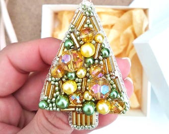 ビーズ刺繍キット クリスマスツリーブローチ、ツリー刺繍、DIYビーズ