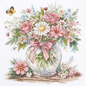 Cross Stitch Kit - Floral Mood, Spring Flowers Embroidery, DIY Floral Home Decor, Needlework Kit, Handmade Wall Art