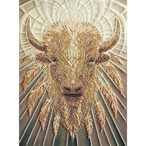 Pärlbroderikit - Gyllene tjur, Bisonbroderi, Bisonens ande, Pärlbroderad helig bison, DIY-tjurporträtt