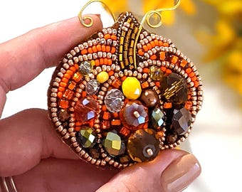 Kit de bordado con cuentas - Broche de calabaza, joyería de calabaza hecha a mano, broche de Acción de Gracias con cuentas, accesorio de otoño para hacer tú mismo, bordado de calabaza