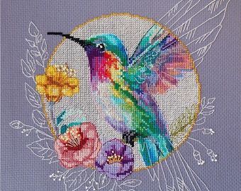 Kreuzstichpackung - Paradiesvogel, Bunter Kolibri, Frühlingsblumen