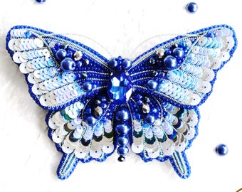Bead Embroidery Kit - Blue Butterfly Brooch, Insect Embroidery, Handmade Jewelry Kit, DIY Fashion Accessory, Beaded Brooch Kit