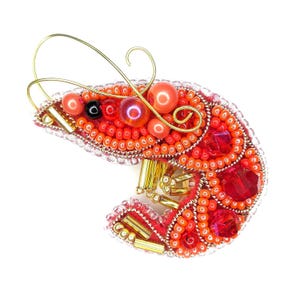 Bead Embroidery Kit - Shrimp Brooch, Beaded Sea Shrimp, Shrimp Embroidery, Summer Fashion Jewelry, DIY Nautical Accessory