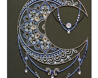 Bead Embroidery Kit - Moon Pattern, Moon Embroidery, DIY Beaded Crescent