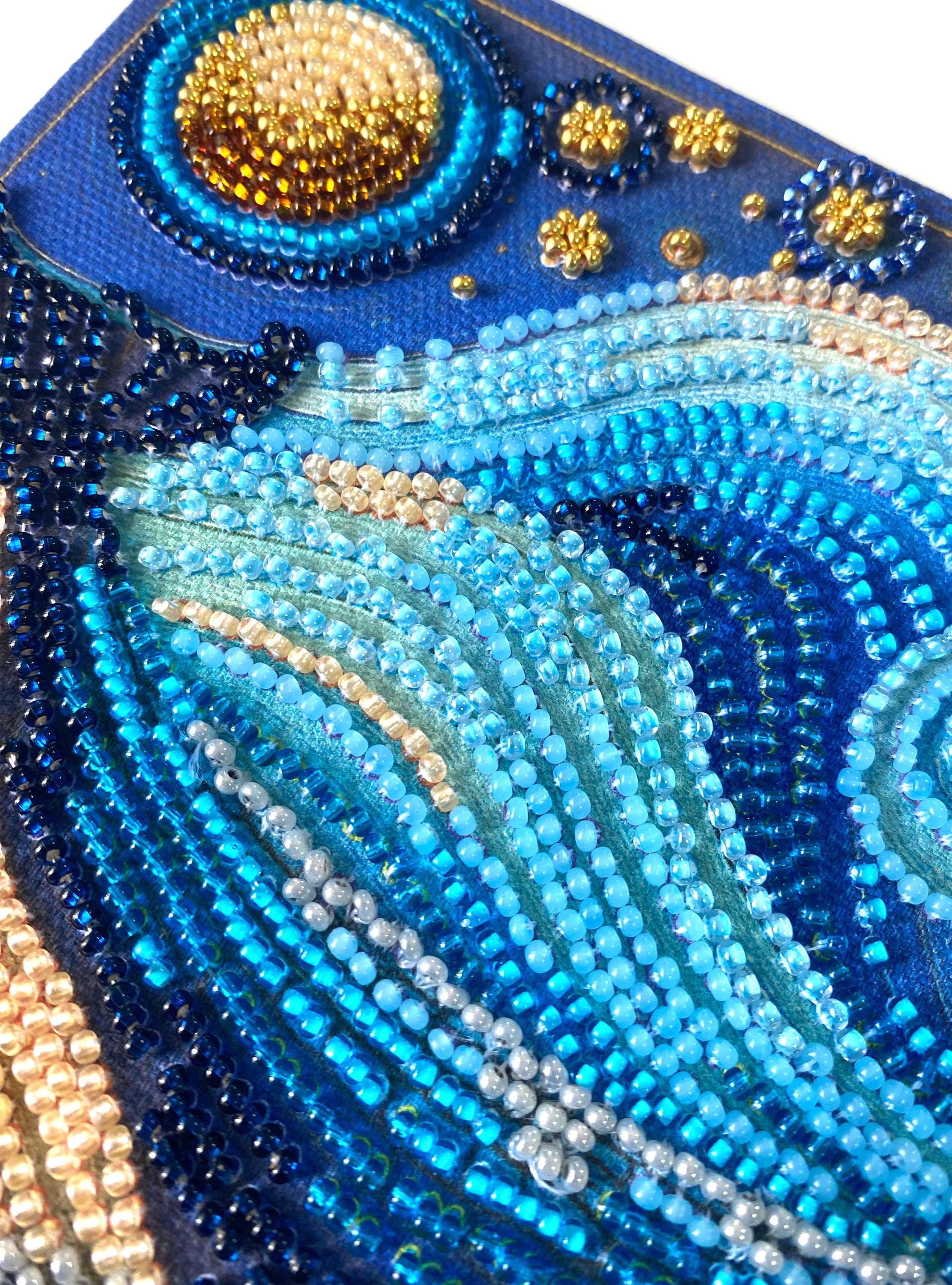 ビーズ刺繍キット - 深海の壮大さ、ビーズの海の波、クジラの刺繍、DIY