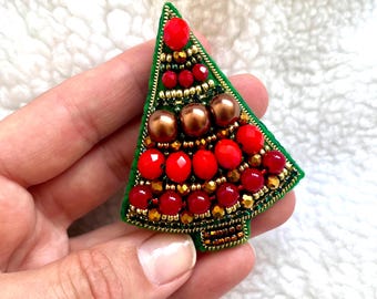 ビーズ刺繍キット クリスマスツリーブローチ、手作りクリスマス