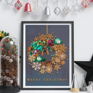 Bead Embroidery Kit - New Year Wreath, Festive Wreath Embroidery, Beaded Christmas Wreath