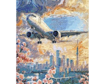 クロスステッチキット「空の上の飛行機」刺繍、スカイラインフライト 