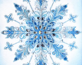 Bead Embroidery Kit - Frost Patterns, Snowflake Embroidery, Handmade Winter Decor, Beaded Crystal Snowflake, DIY Christmas Ornament
