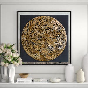 Perlenstickerei Kit - Mond filigran, Perlen goldener Mond, Mond Stickerei, DIY Wanddekor