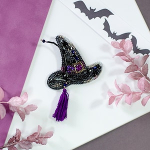 Pärlbroderikit - Häxhattbrosch, Pärlbroderad svart hatt, DIY Halloween-tillbehör, Pärlbroderingskit
