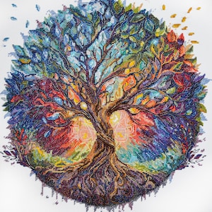 Cross Stitch Kit - Center Universe, DIY Tree of Life, Colorful Tree Embroidery, Needlepoint Kit