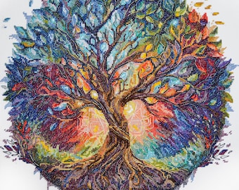 Cross Stitch Kit - Center Universe, DIY Tree of Life, Colorful Tree Embroidery, Needlepoint Kit