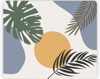 Tropical Leaves Mouse Pad: Minimalist Desk Mat, Anti-Slip Rubber