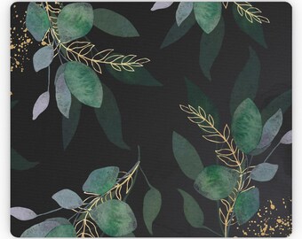 Green & Gold Leaf Mouse Pad: Watercolor Desk Mat