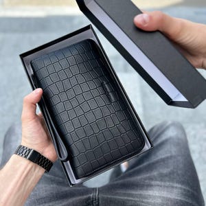 Leather men&#39;s clutch bag, Black purse for men, Men wallet, Gift for Him, Wallet man